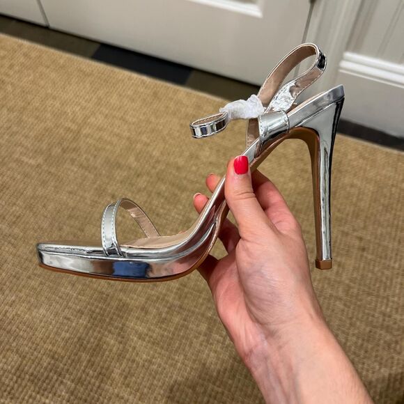 ASOS bebo barely there silver metallic heeled sandal - Picture 6 of 7